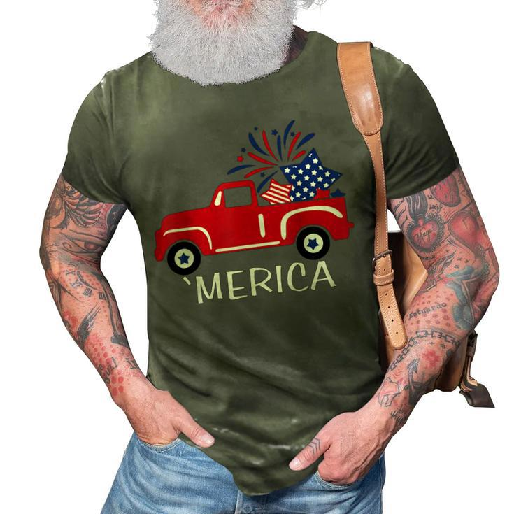 Merica Truck 4Th Of July Boys Girls Men Women Usa Flag  3D Print Casual Tshirt