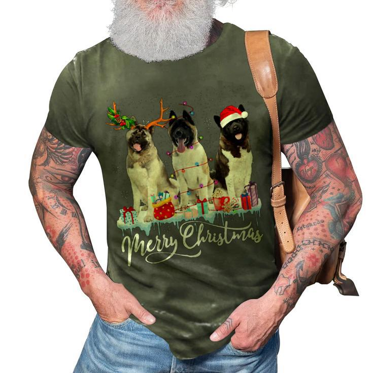 Merry Christmas American Akita Santa Light Reindeer Snow T-Shirt 3D Print Casual Tshirt