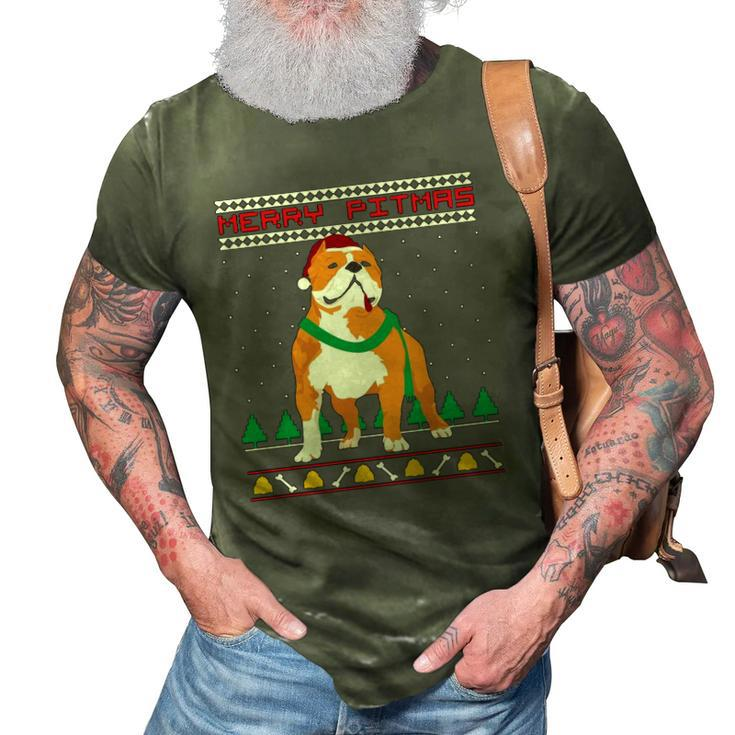 Merry Pitmas Pitbull Santa Claus Dog Ugly Christmas  3D Print Casual Tshirt