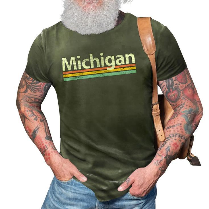 Michigan - Mi Vintage Worn Design - Retro Stripes Classic 3D Print Casual Tshirt