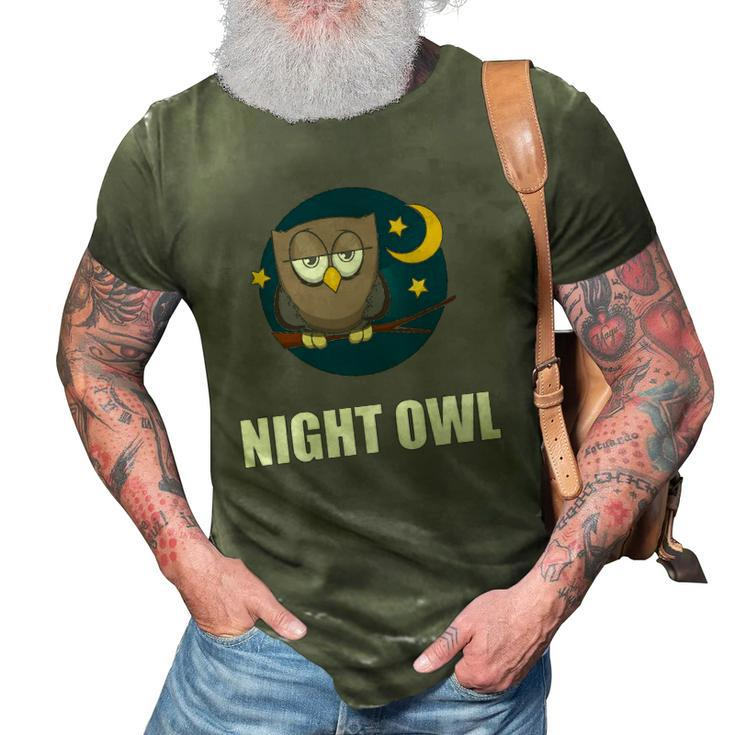 Night Owl Moon Cartoon Funny 3D Print Casual Tshirt