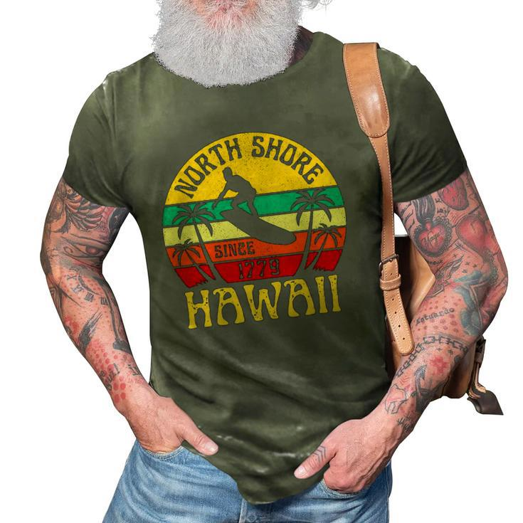 North Shore Beach Hawaii Surfing Surfer Ocean Vintage 3D Print Casual Tshirt