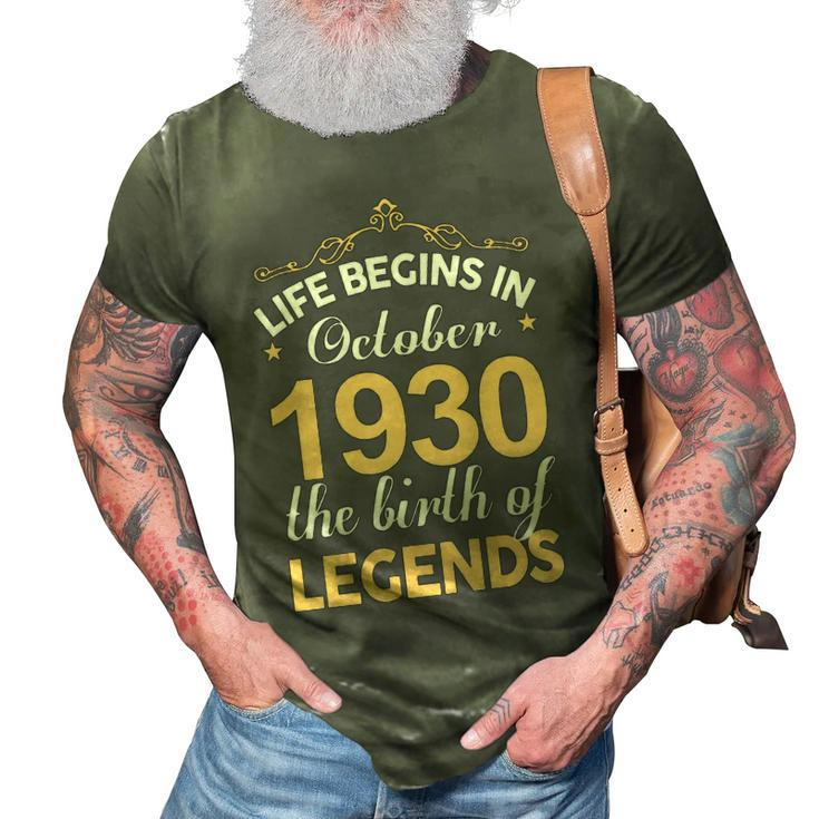 October 1930 Birthday   Life Begins In October 1930 V2 3D Print Casual Tshirt