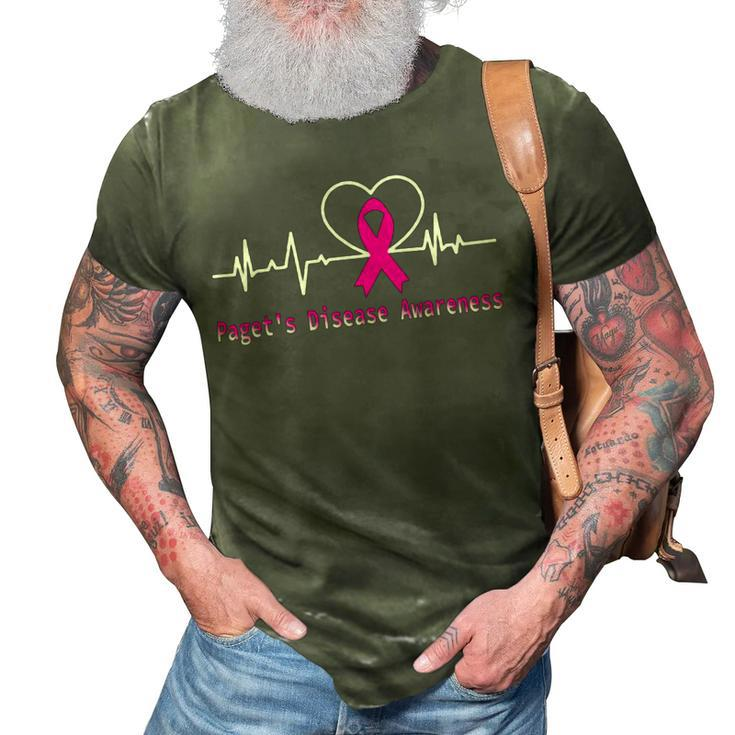 Pagets Disease Awareness Heartbeat  Pink Ribbon  Pagets Disease  Pagets Disease Awareness 3D Print Casual Tshirt