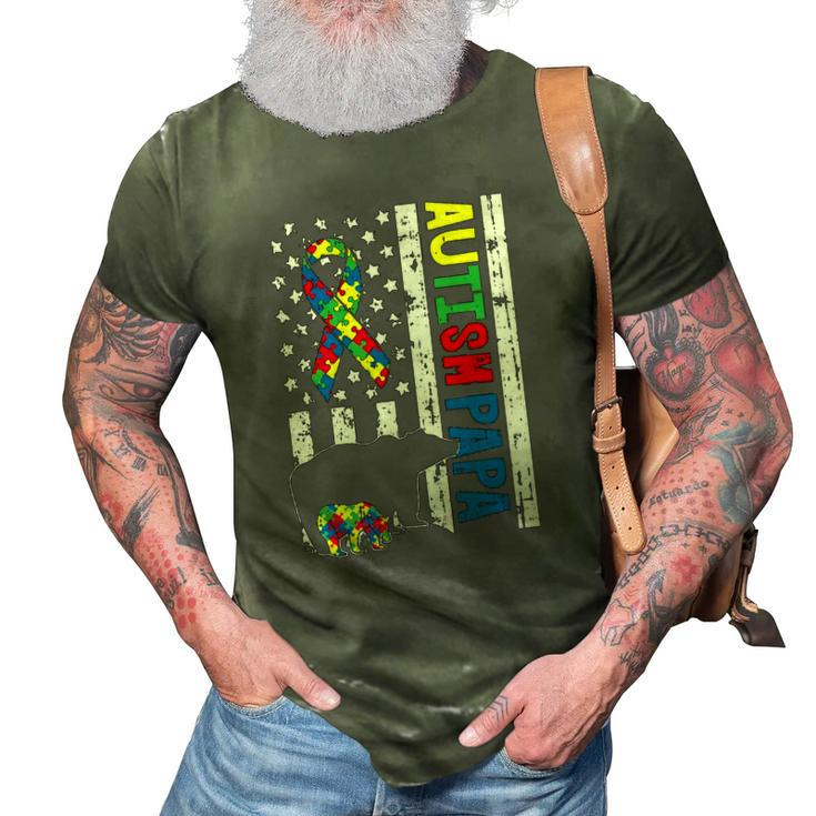 Papa Bear Matching Family Autism Awareness Gifts Us Flag 3D Print Casual Tshirt