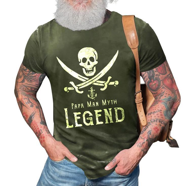 Papa Man Myth Legend Vintage Pirate Skull Sword Fathers Day 3D Print Casual Tshirt