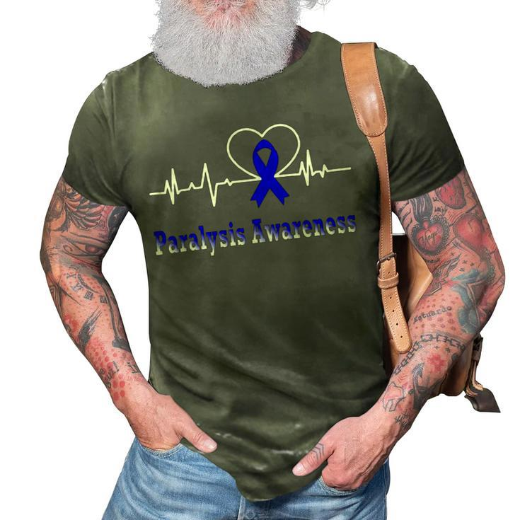 Paralysis Awareness Awareness Heartbeat  Blue Ribbon  Paralysis  Paralysis Awareness 3D Print Casual Tshirt