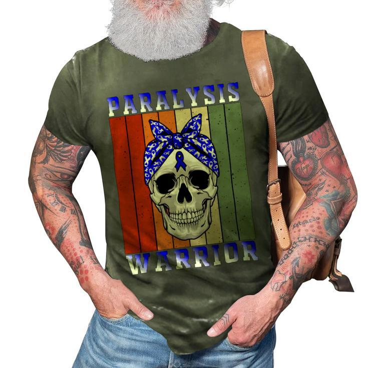 Paralysis Warrior  Skull Women Vintage  Blue Ribbon  Paralysis  Paralysis Awareness 3D Print Casual Tshirt