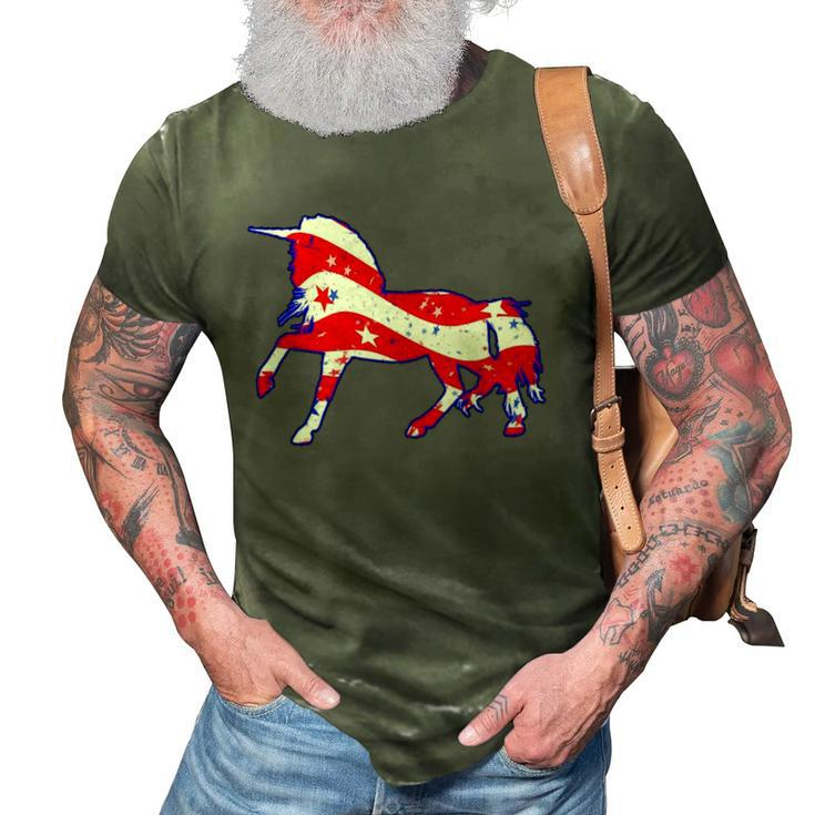 Patriotic Unicorn Funny Memorial Day And 4Th Of July 3D Print Casual Tshirt