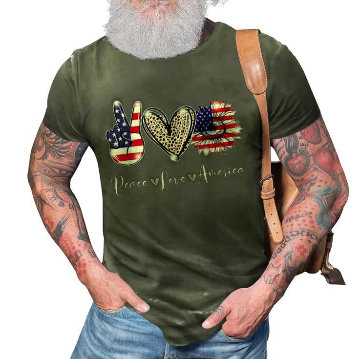 Peace Love America 4Th July Patriotic Sunflower  V2 3D Print Casual Tshirt
