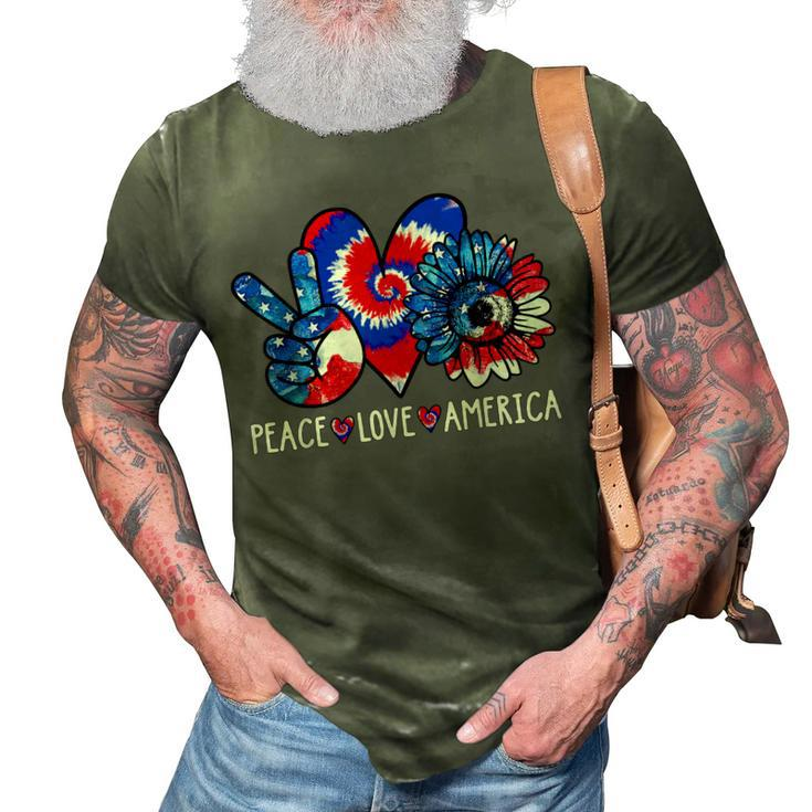 Peace Love America Sunflower Patriotic Tie Dye 4Th Of July  3D Print Casual Tshirt