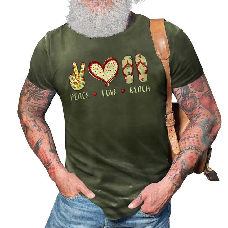 Peace Love Beach Summer Vacation Flip Flops Cruise Men Women 3D Print Casual Tshirt