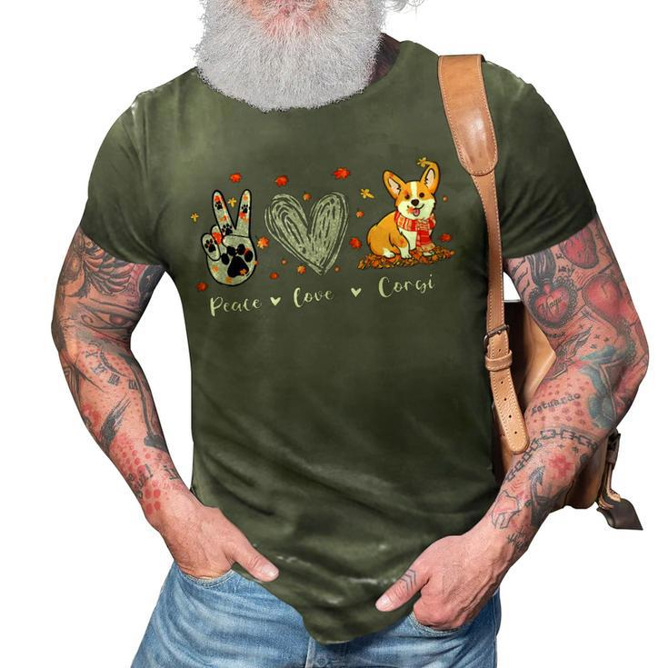 Peace Love Corgi Funny Corgi Dog Lover Pumpkin Fall Season 3D Print Casual Tshirt