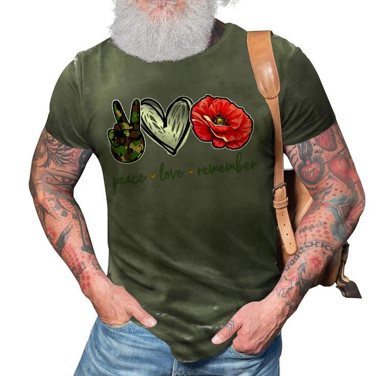 Peace Love Remember Red Poppy Flower Soldier Veteran Day T-Shirt 3D Print Casual Tshirt