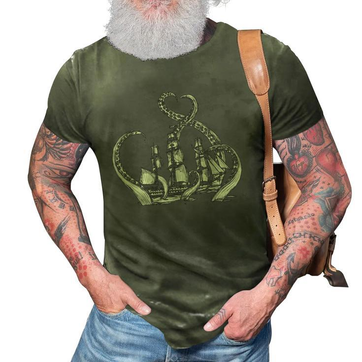 Pirate Ship Octopus Buccaneer Freebooter Crossed Bones Skull 3D Print Casual Tshirt