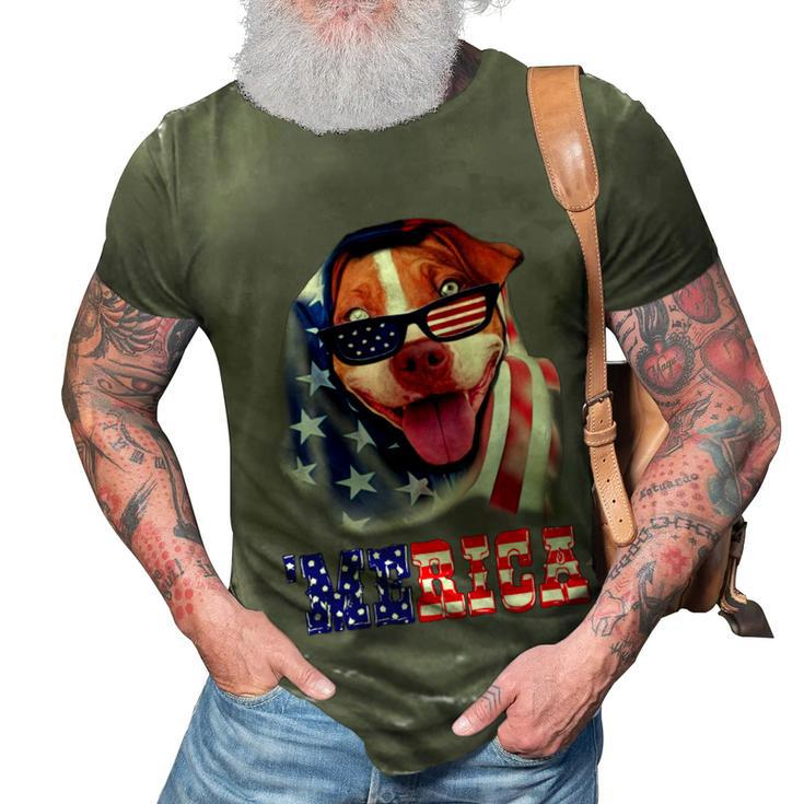 Pitbull American Flag 4Th Of July Pitbull Dad Dog Lover Fun  3D Print Casual Tshirt