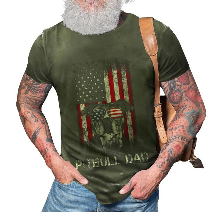 Pitbull American Flag 4Th Of July Pitbull Dad Mom Dog Lover  3D Print Casual Tshirt
