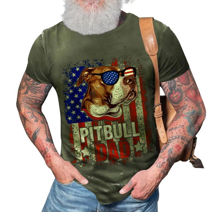 Pitbull Dad 4Th Of July American Flag Glasses Dog Men Boy  3D Print Casual Tshirt