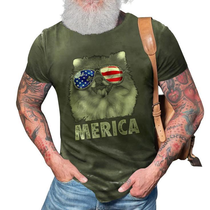 Pomeranian 4Th Of July Merica Men American Flag Pom Dog  3D Print Casual Tshirt