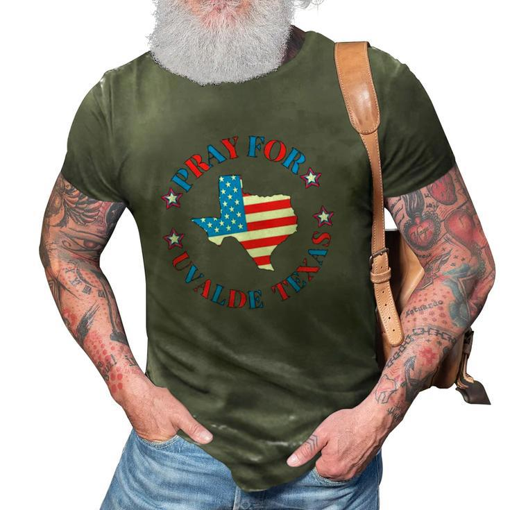 Pray For Uvalde Texas Gun Control Us Flag Texas Map 3D Print Casual Tshirt