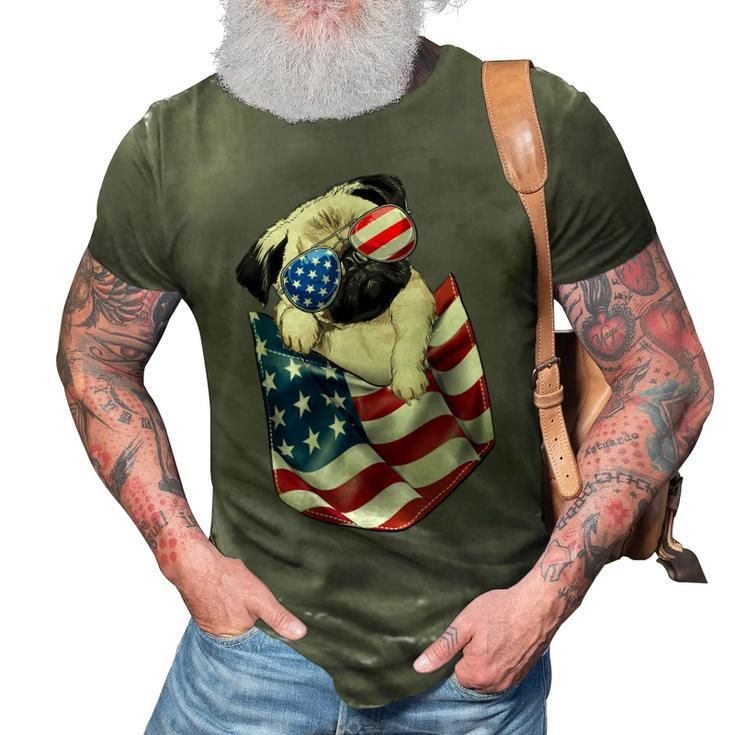 Pug In Pocket Dog 4Th July  Men Women Kids Usa Flag  3D Print Casual Tshirt