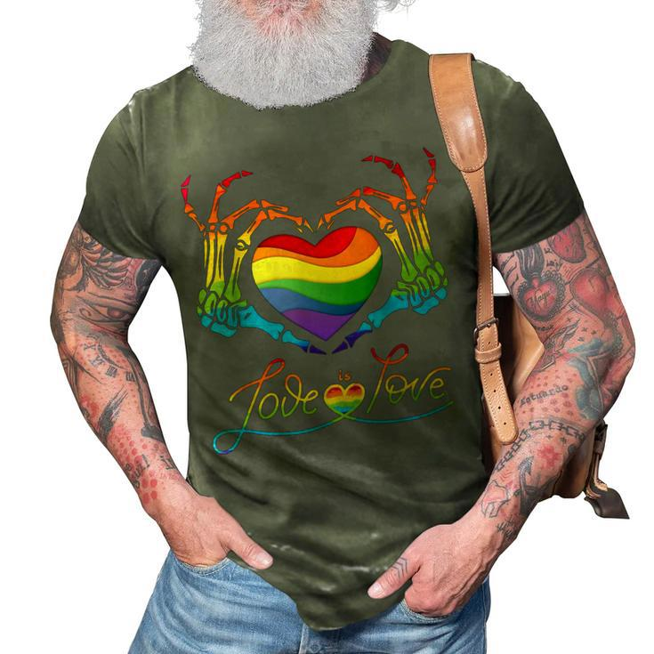 Rainbow Heart Skeleton Love Is Love Lgbt Gay Lesbian Pride  3D Print Casual Tshirt