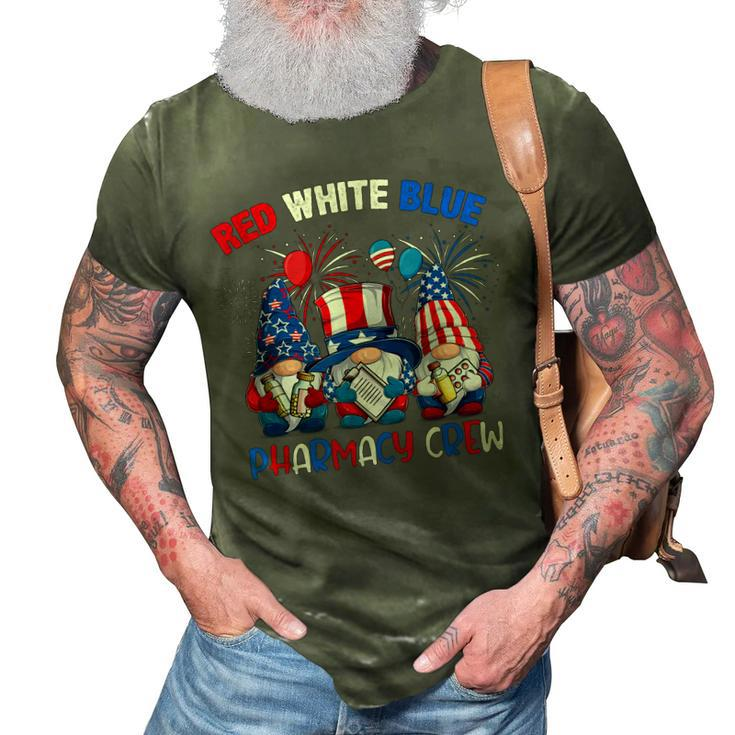 Red White Blue American Pharmacy Crew Gnome 4Th Of July  3D Print Casual Tshirt
