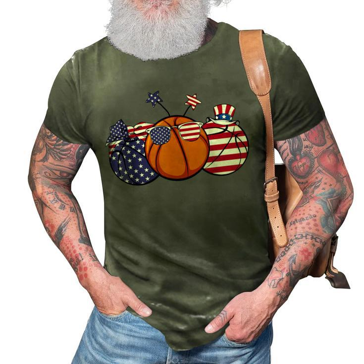 Red White Blue Basketball Lover Patriotic 4Th Of July Gifts  3D Print Casual Tshirt