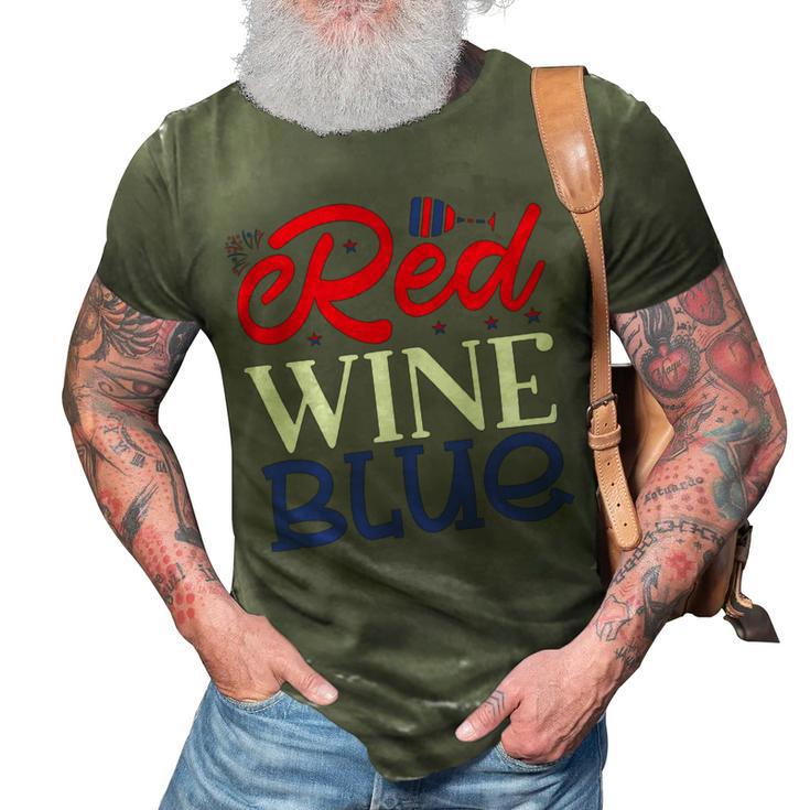 Red Wine  Blue  4Th Of July  Wine Red  White Blue Wine Glasses V2 3D Print Casual Tshirt