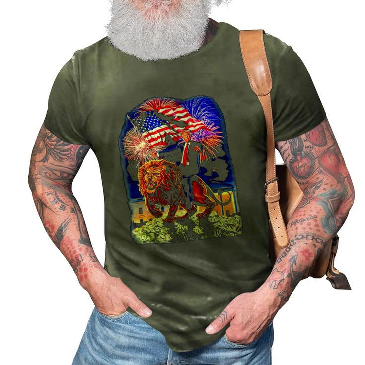 Republican President Donald Trump Riding War Lion 3D Print Casual Tshirt