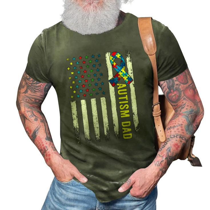 Retro American Flag Autism Dad Awareness Autistic 3D Print Casual Tshirt