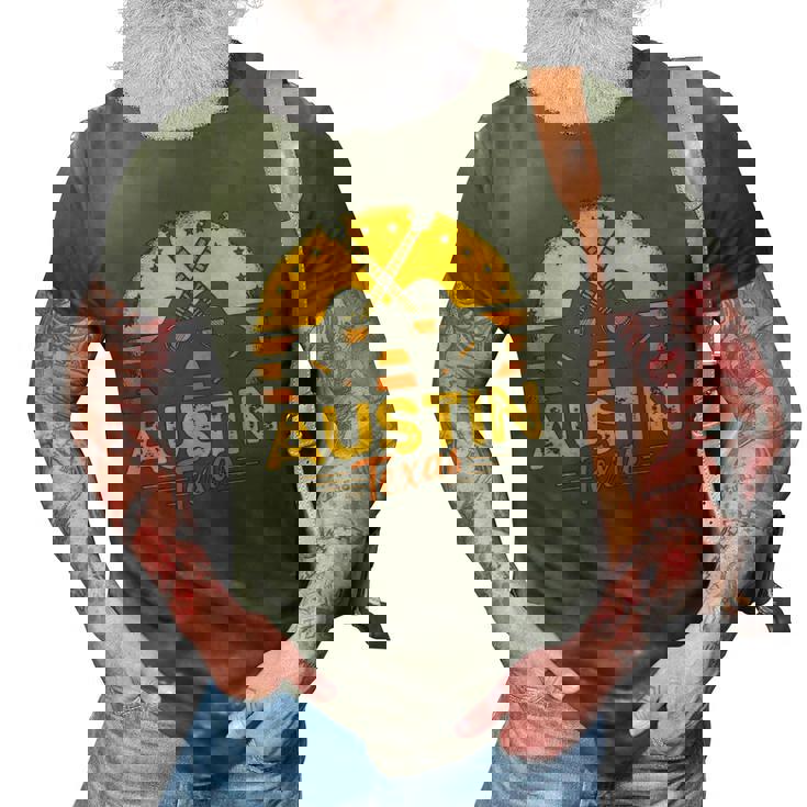 Retro Austin Texas Guitar Texas 3D Print Casual Tshirt