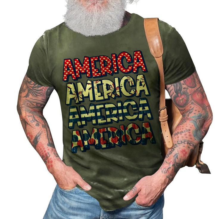 Retro Vintage America Red Blue And White 4Th July Patriotic  3D Print Casual Tshirt