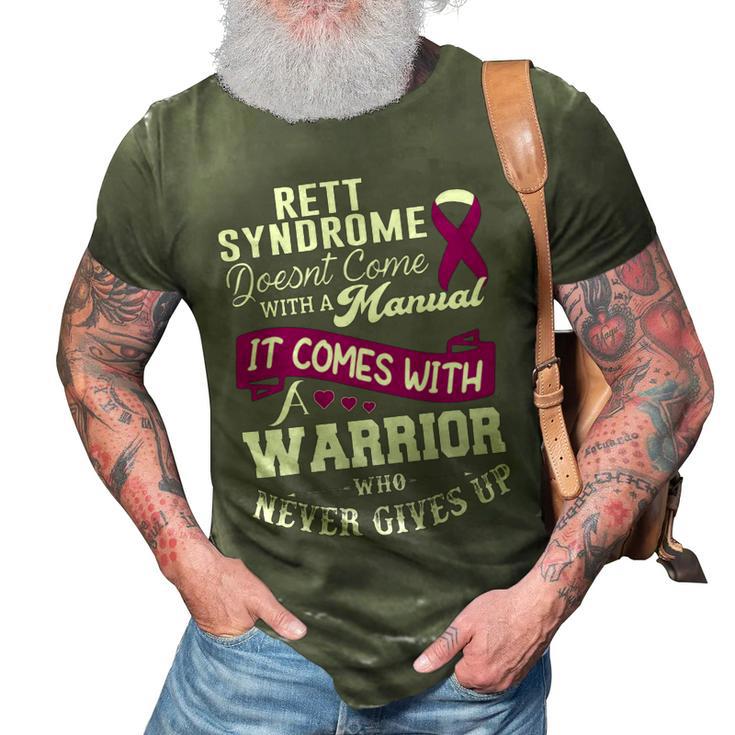 Rett Syndrome Doesnt Come With A Manual It Comes With A Warrior Who Never Gives Up  Purple Ribbon  Rett Syndrome  Rett Syndrome Awareness 3D Print Casual Tshirt