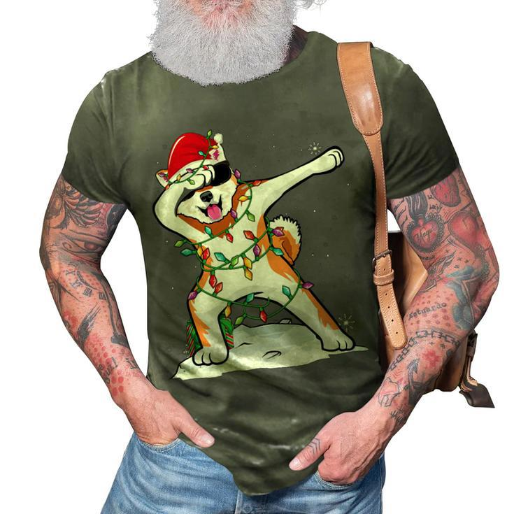 Santa Dabbing Akita Inu Christmas Lights Funny Xmas T-Shirt 3D Print Casual Tshirt