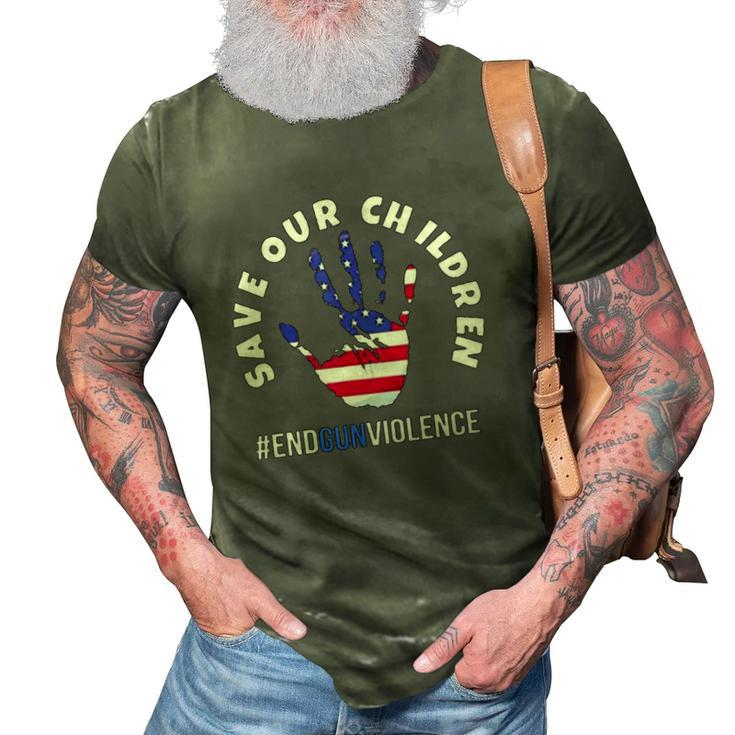 Save Our Children  End Gun Violence American Flag Handprint 3D Print Casual Tshirt