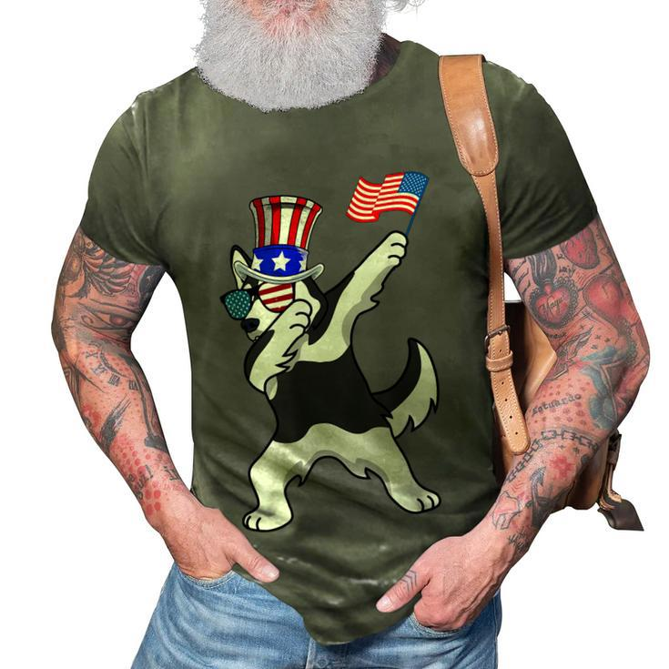Siberian Husky Dabbing Dog Dad  4Th Of July 3D Print Casual Tshirt