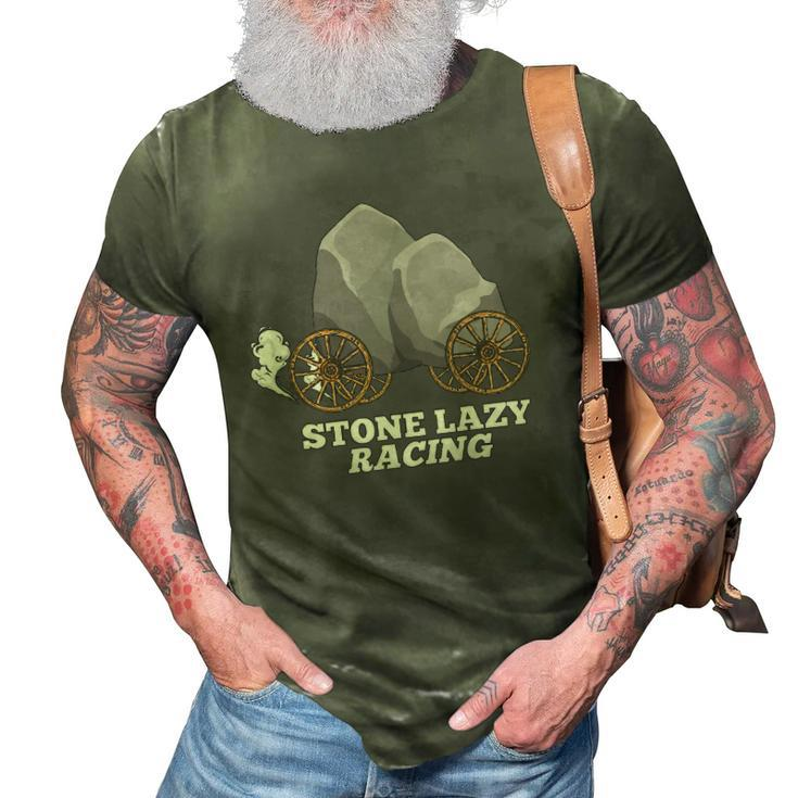 Stone Lazy Racing Rocks On Wooden Wheels 3D Print Casual Tshirt