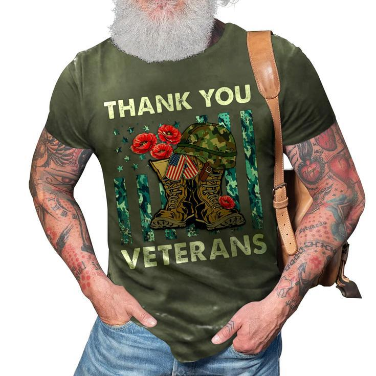 Thank You Veterans Combat Boots Poppy Veteran Day T-Shirt T-Shirt 3D Print Casual Tshirt