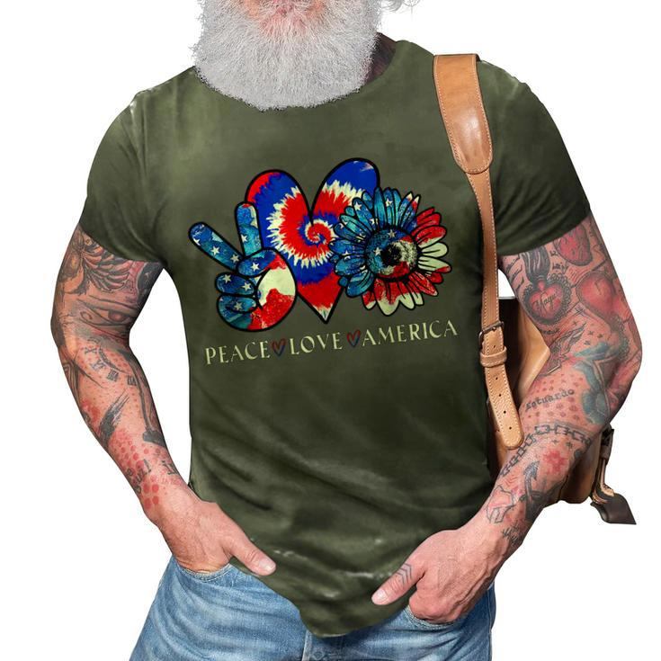 Tie Dye 4Th Of July Peace Love America Sunflower Patriotic  3D Print Casual Tshirt