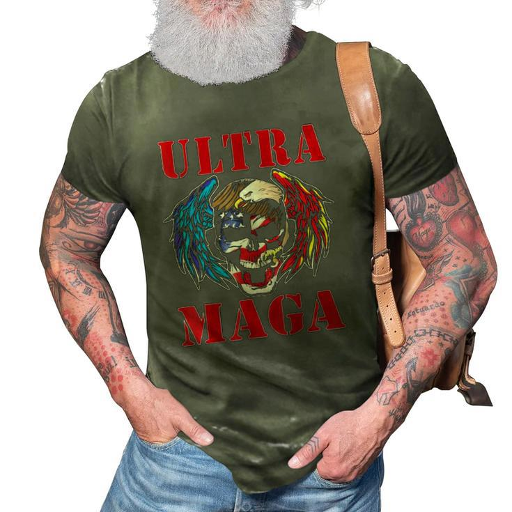 Ultra Maga Anti Joe Biden American Flag Skull Bald Eagle 3D Print Casual Tshirt