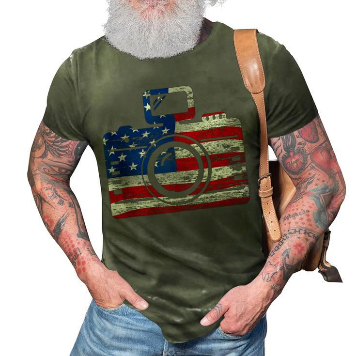 Us Flag Camera Fourth Of July Photographer  V2 3D Print Casual Tshirt