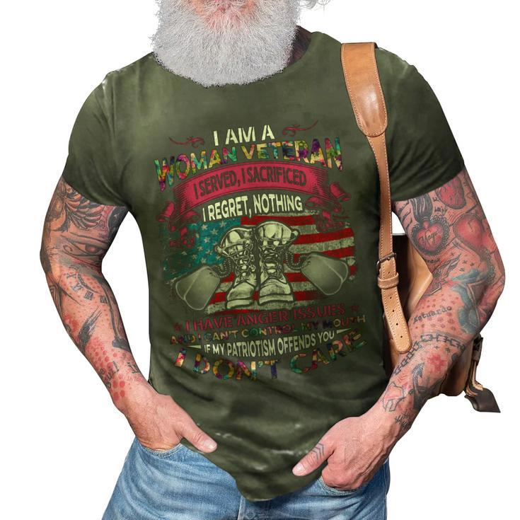 Veteran Veterans Day I Am A Women Veteran I Served I Sacrificed I Regret Nothing Navy Soldier Army Military 3D Print Casual Tshirt