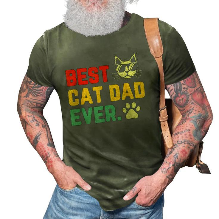 Vintage Best Cat Dad Ever Cat With Sunglasses Fathers Day 3D Print Casual Tshirt