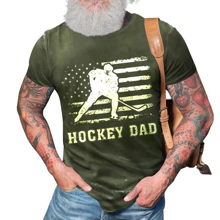 Vintage Hockey Dad American Flag Hockey 4Th Of July  3D Print Casual Tshirt