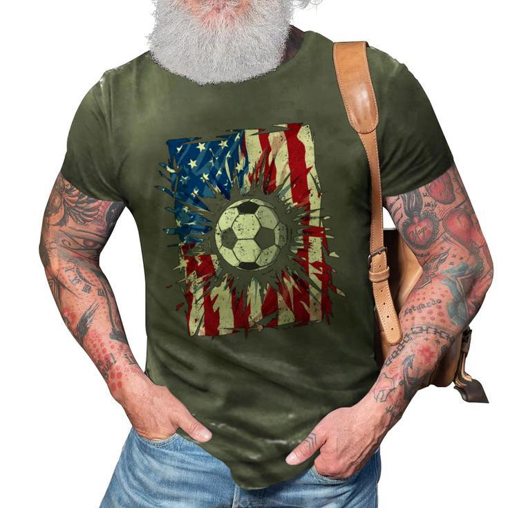 Vintage Soccer 4Th Of July Men Usa American Flag Boys 3D Print Casual Tshirt