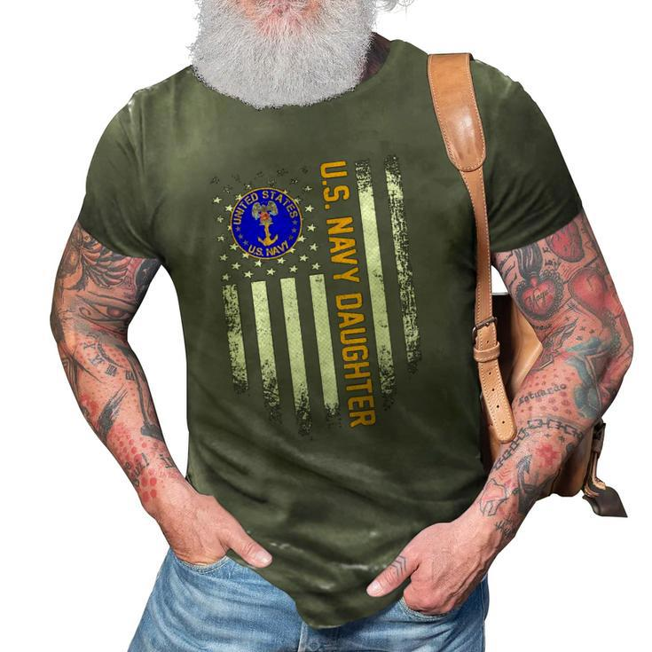 Vintage Usa Flag Proud Us Navy Daughter Veteran Military 3D Print Casual Tshirt
