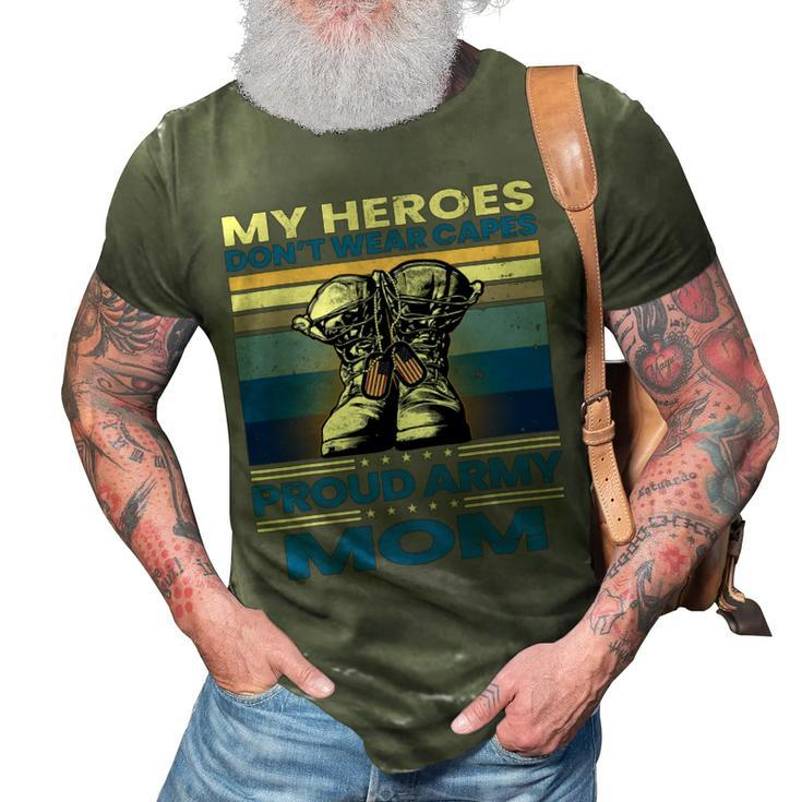 Vintage Veteran Mom My Heroes Dont Wear Capes Army Boots T-Shirt 3D Print Casual Tshirt
