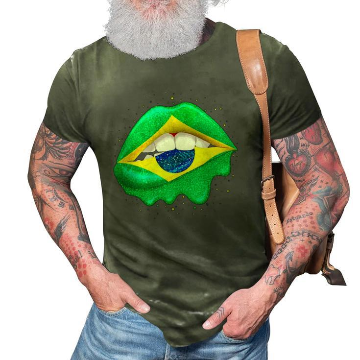 Womens Brazilian Flag Lips  Women Girls Brazil 3D Print Casual Tshirt