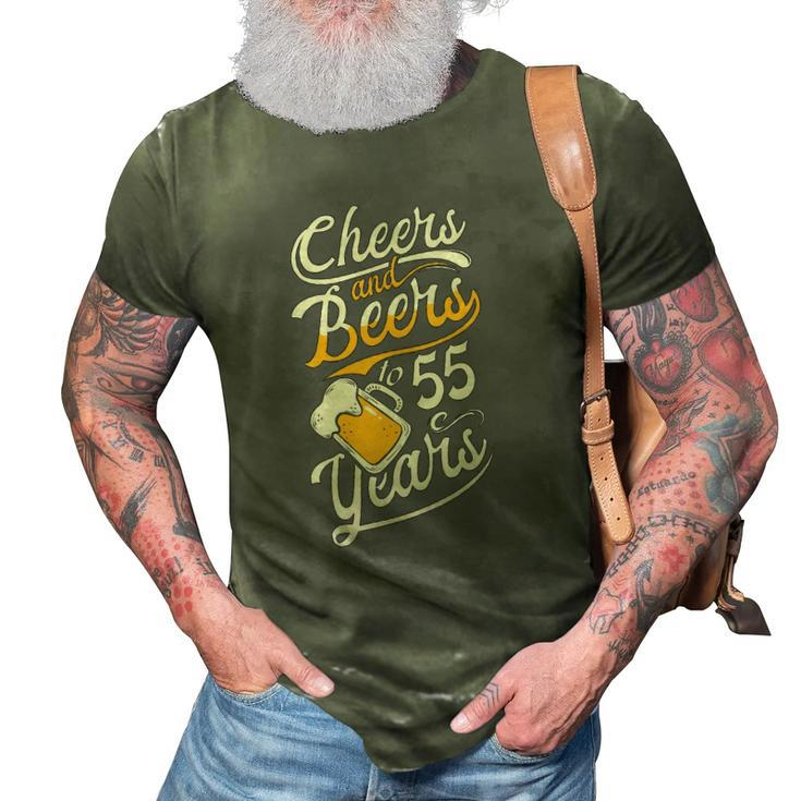 Womens Cheers And Beers To 55 Years - Happy Birthday 3D Print Casual Tshirt